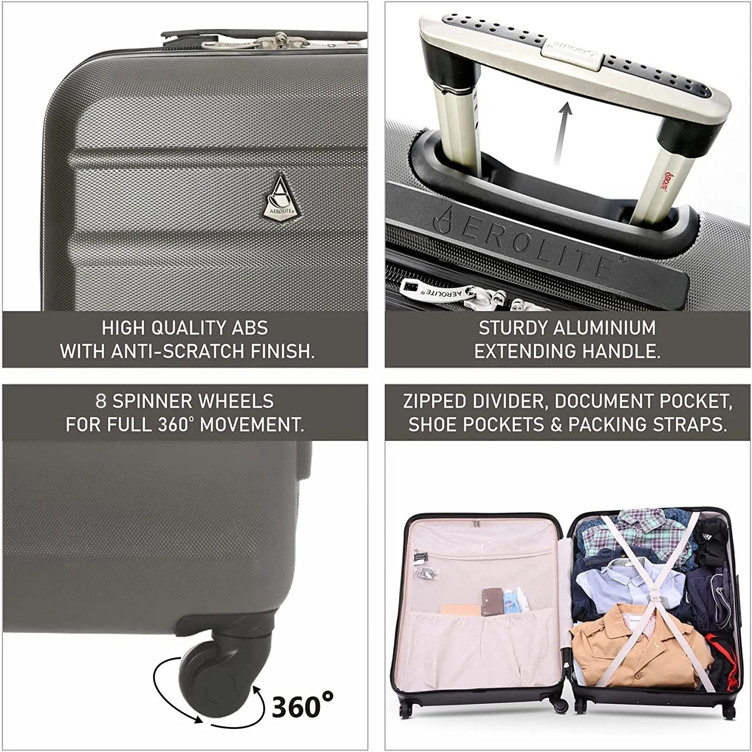 Aerolite 29" Large Lightweight Hard Shell Luggage Suitcase Spinner Suitcase with 8 Wheels, Latest 2025 Model, (79x58x31cm), 127L
