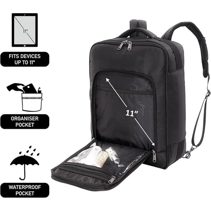 AEROLITE British Airways Max (40x30x15cm) New and Improved 2025, Max Size For BA, KLM, Air France, Approved For EasyJet, Virgin Atlantic Under Seat Flight Backpack, Black