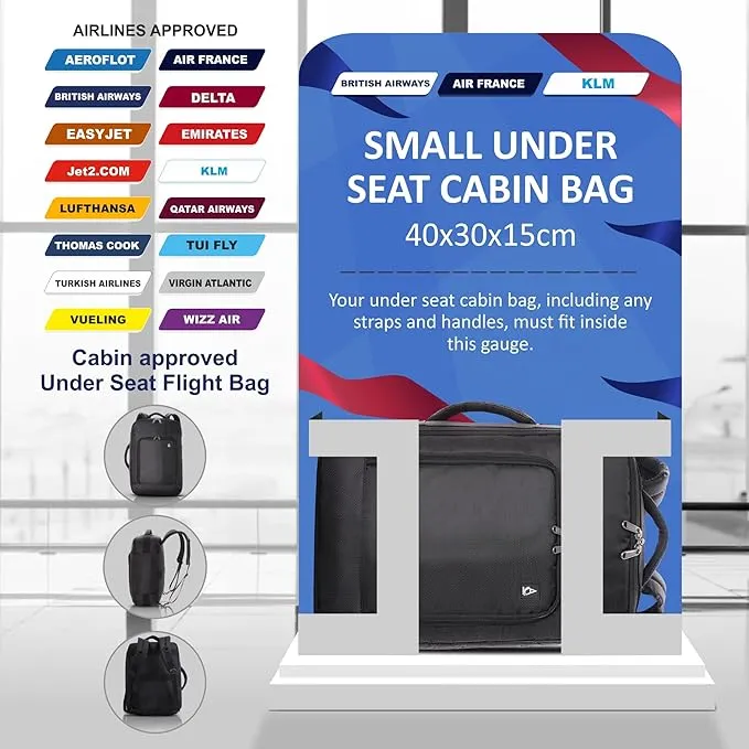 AEROLITE British Airways Max (40x30x15cm) New and Improved 2025, Max Size For BA, KLM, Air France, Approved For EasyJet, Virgin Atlantic Under Seat Flight Backpack, Black