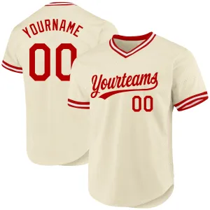 Custom Cream Red-White Authentic Throwback Baseball Jersey