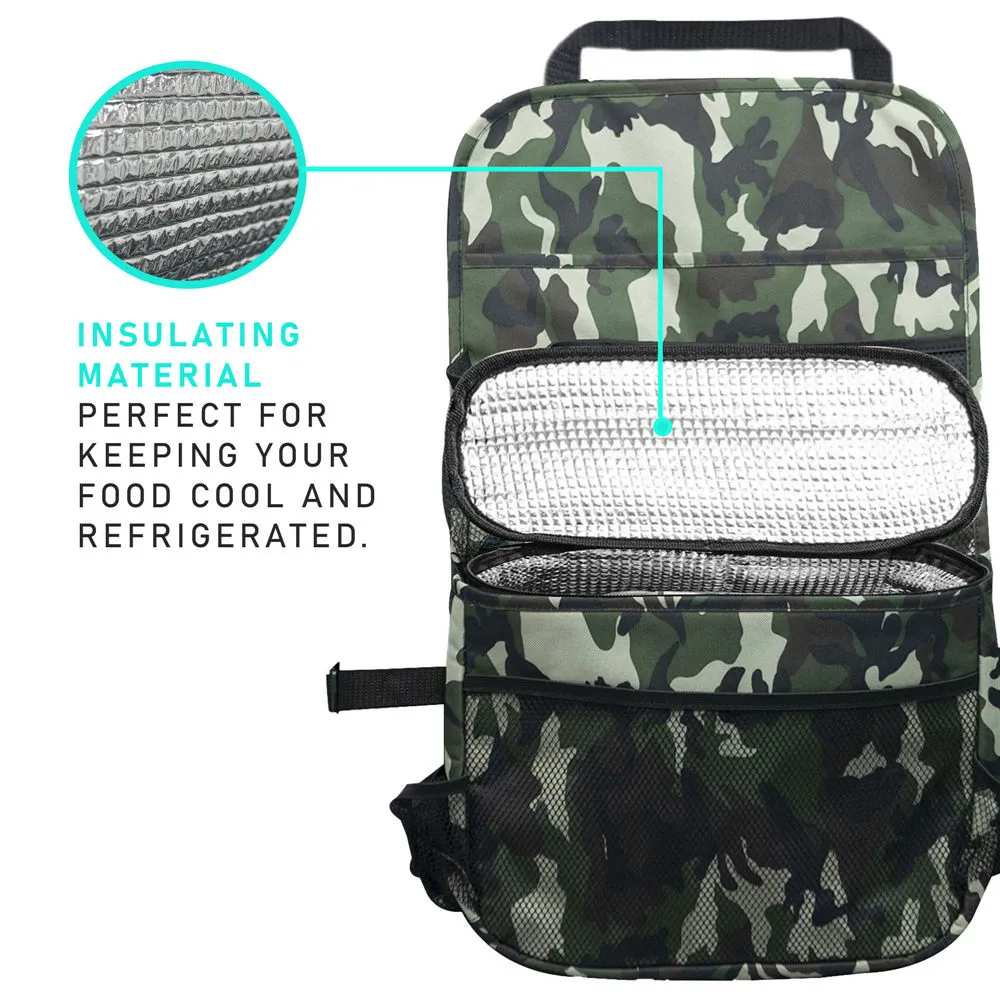E-Z Travel Camo Print Seat Back Organizer & Beverage Insulated Cooler Dark Camo