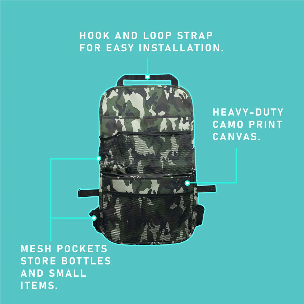 E-Z Travel Camo Print Seat Back Organizer & Beverage Insulated Cooler Dark Camo