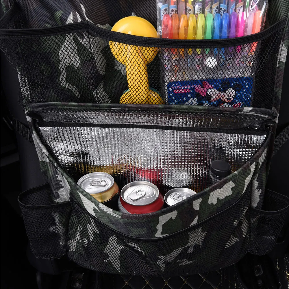 E-Z Travel Camo Print Seat Back Organizer & Beverage Insulated Cooler Dark Camo