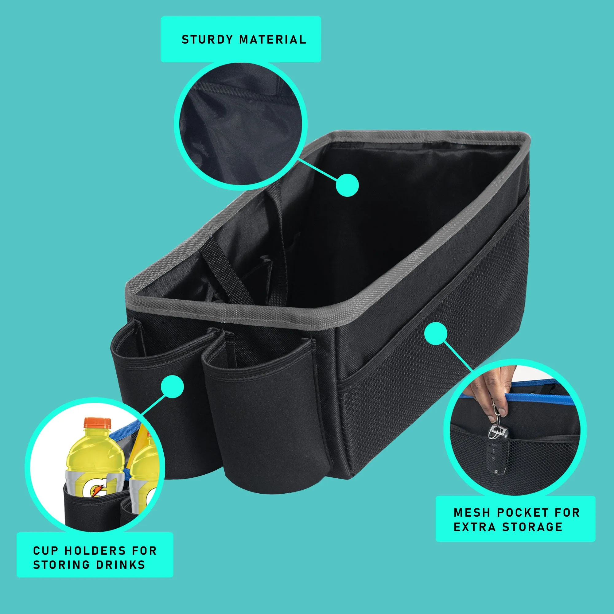 E-Z Travel Multi-Use Tote Car Organizer with Cup Holders Black