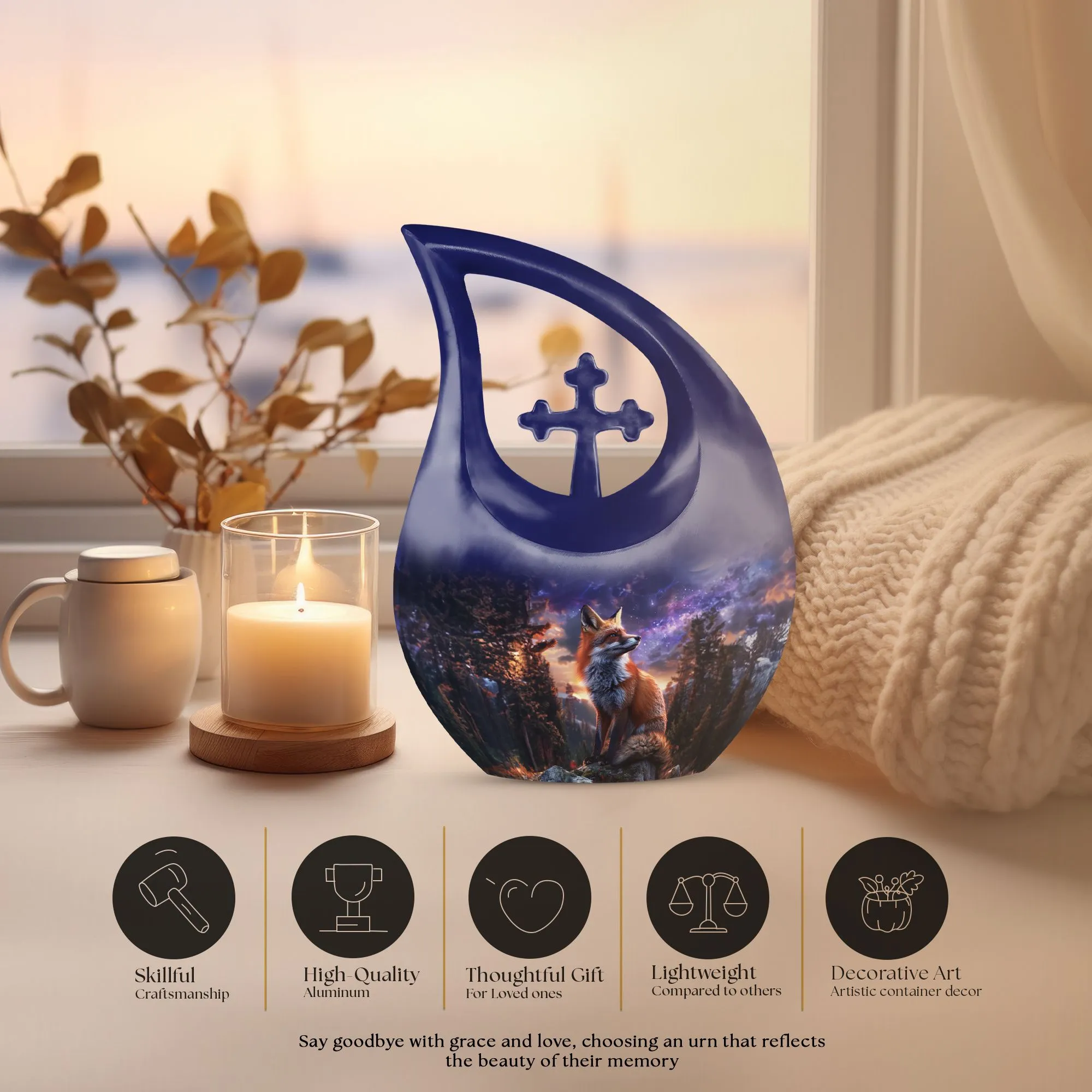 Fox Cremation Urn: Large Aluminium Creation Urn For Human Remains