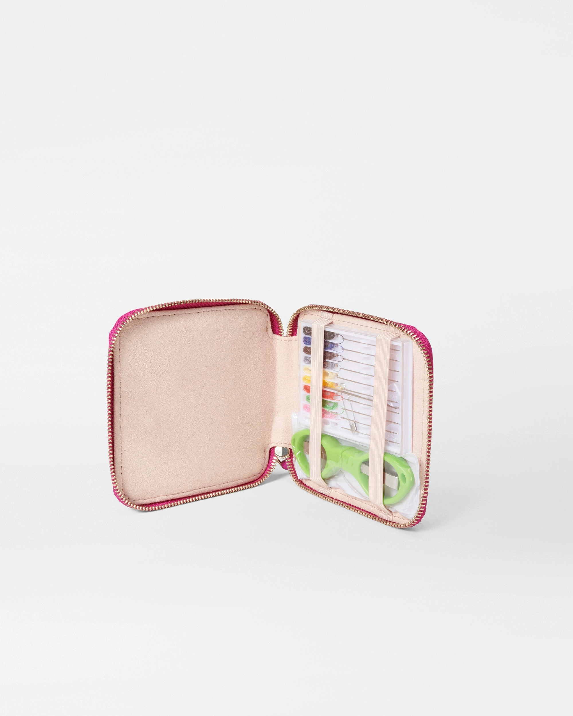 Hot Pink Metallic Leather Travel Sewing Kit