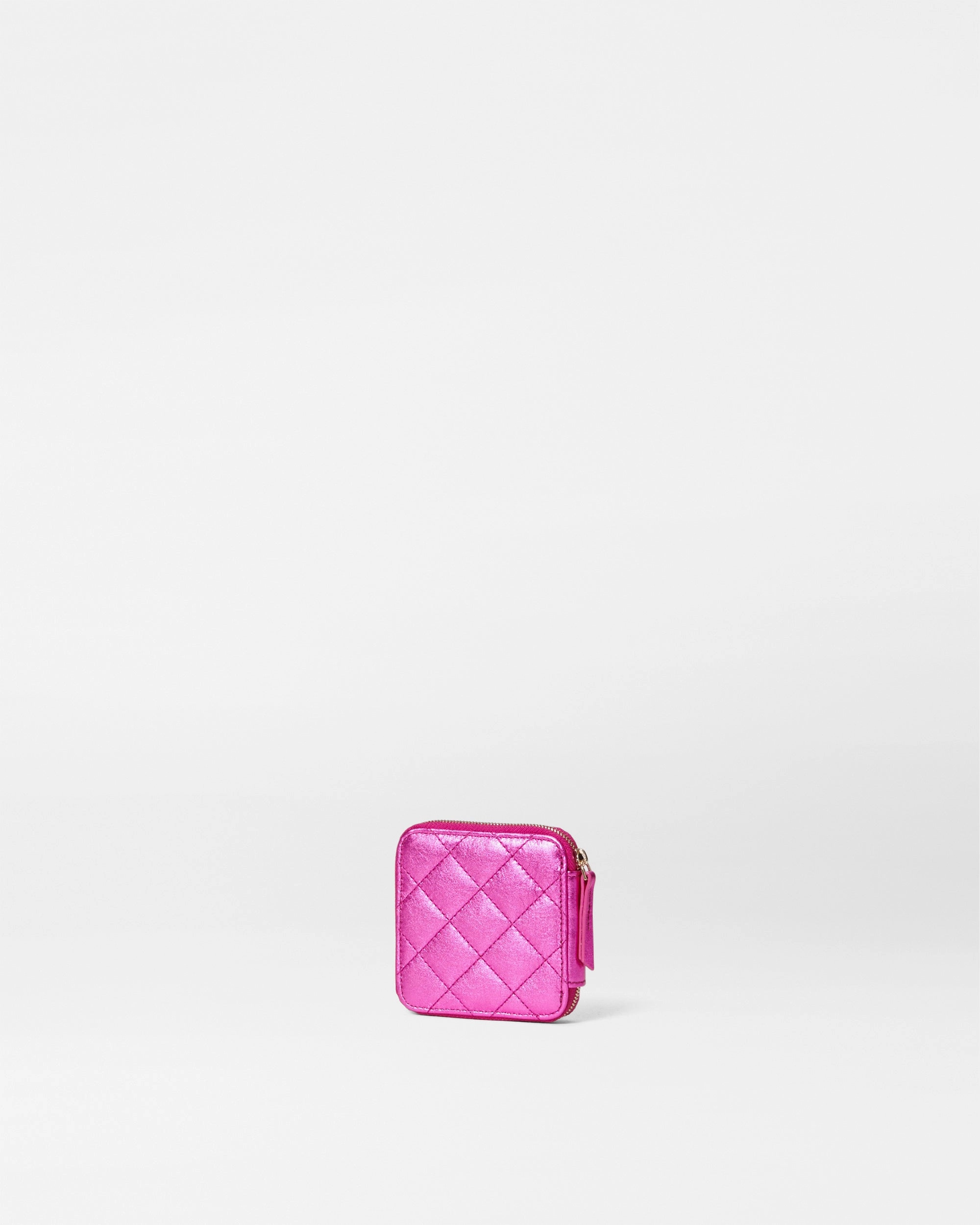 Hot Pink Metallic Leather Travel Sewing Kit