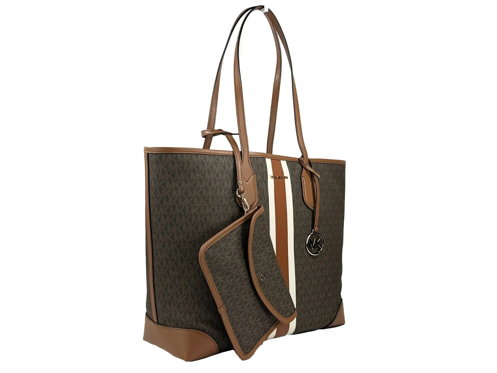Michael Kors Eva Large Stripe Travel Tote Bag Plus Pouch Women's