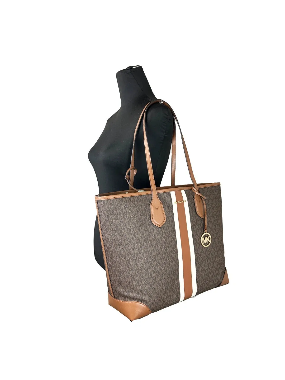 Michael Kors Eva Large Stripe Travel Tote Bag Plus Pouch Women's