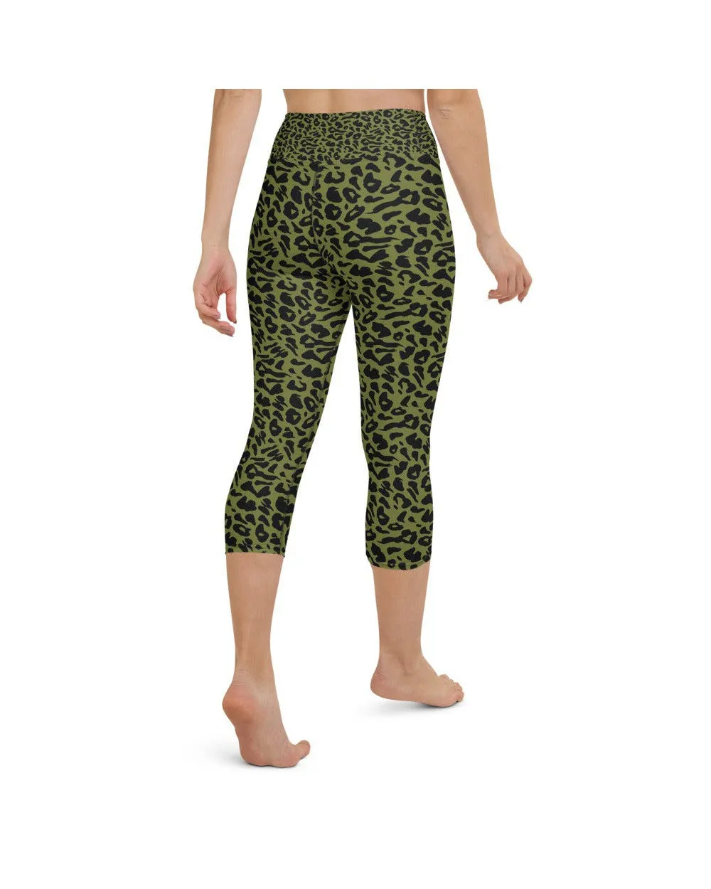 Olive Green Leopard Skin Yoga Capris