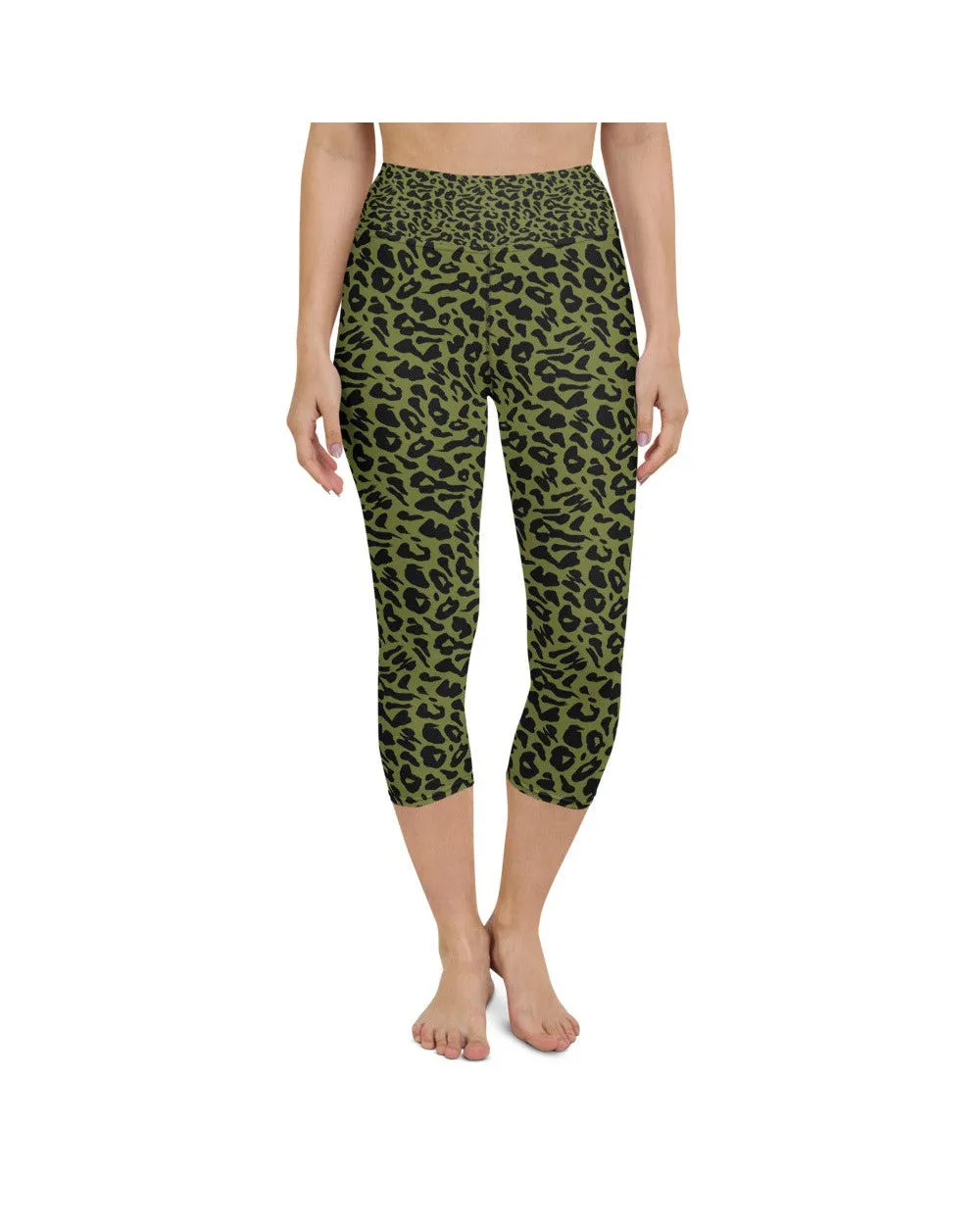 Olive Green Leopard Skin Yoga Capris