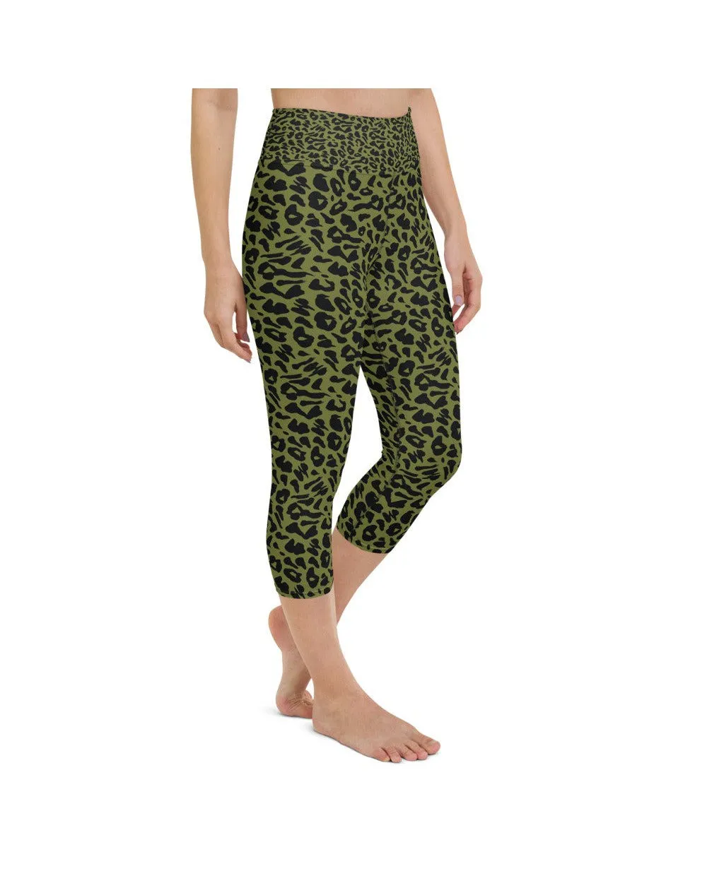 Olive Green Leopard Skin Yoga Capris