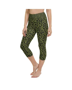 Olive Green Leopard Skin Yoga Capris