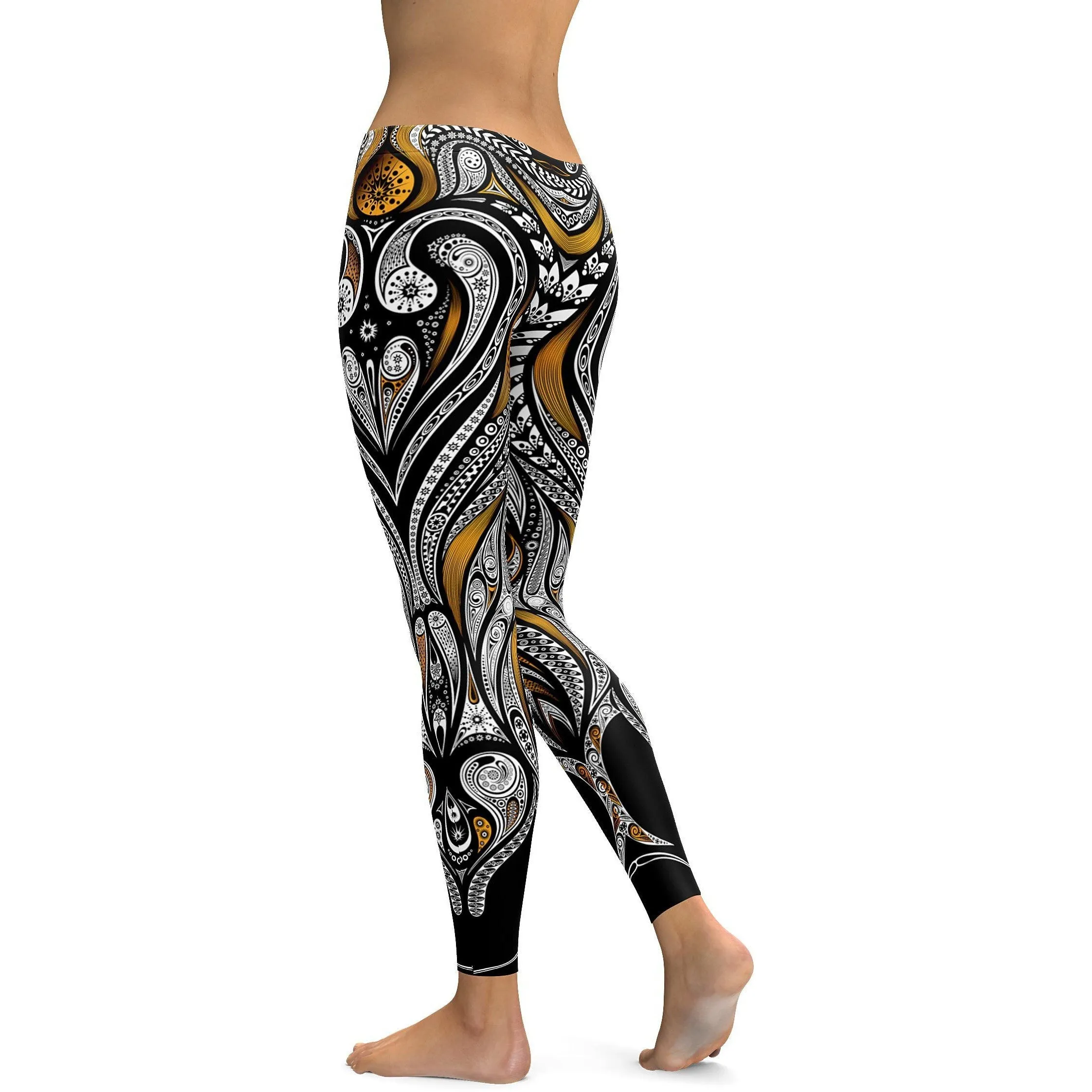 Orange Ornament Pattern Leggings