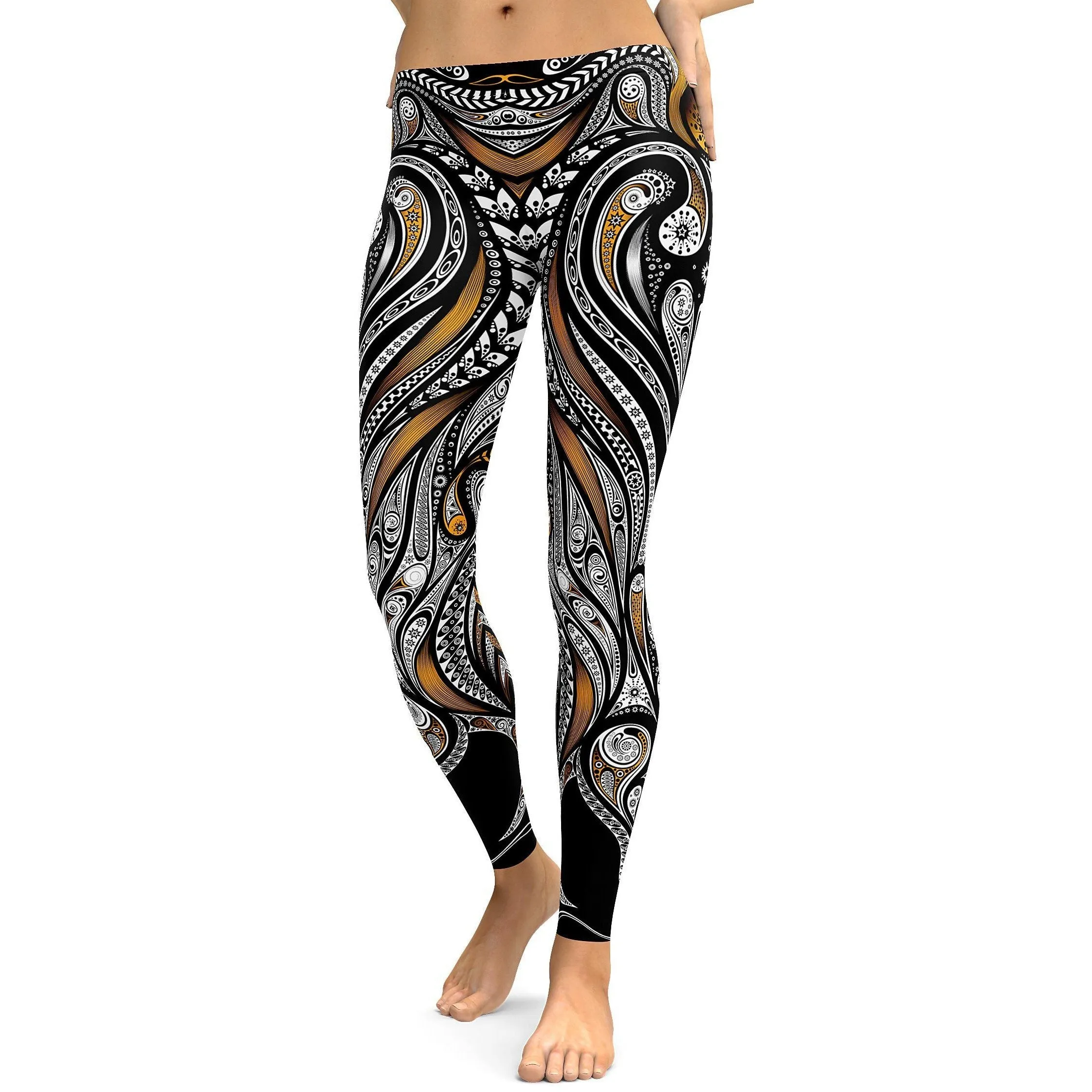 Orange Ornament Pattern Leggings