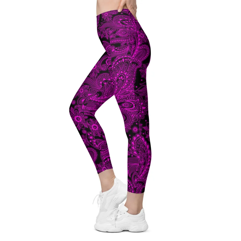 Pink Glowing Floral Leggings with Pockets