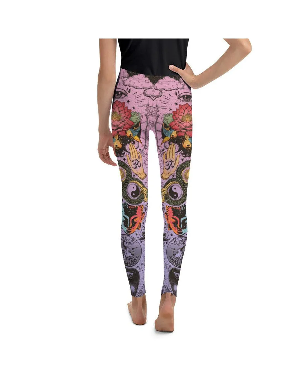 Pink Tattooed Lotus Youth Leggings