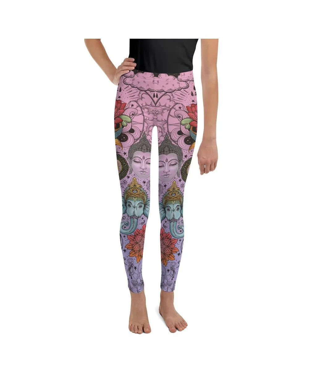 Pink Tattooed Lotus Youth Leggings