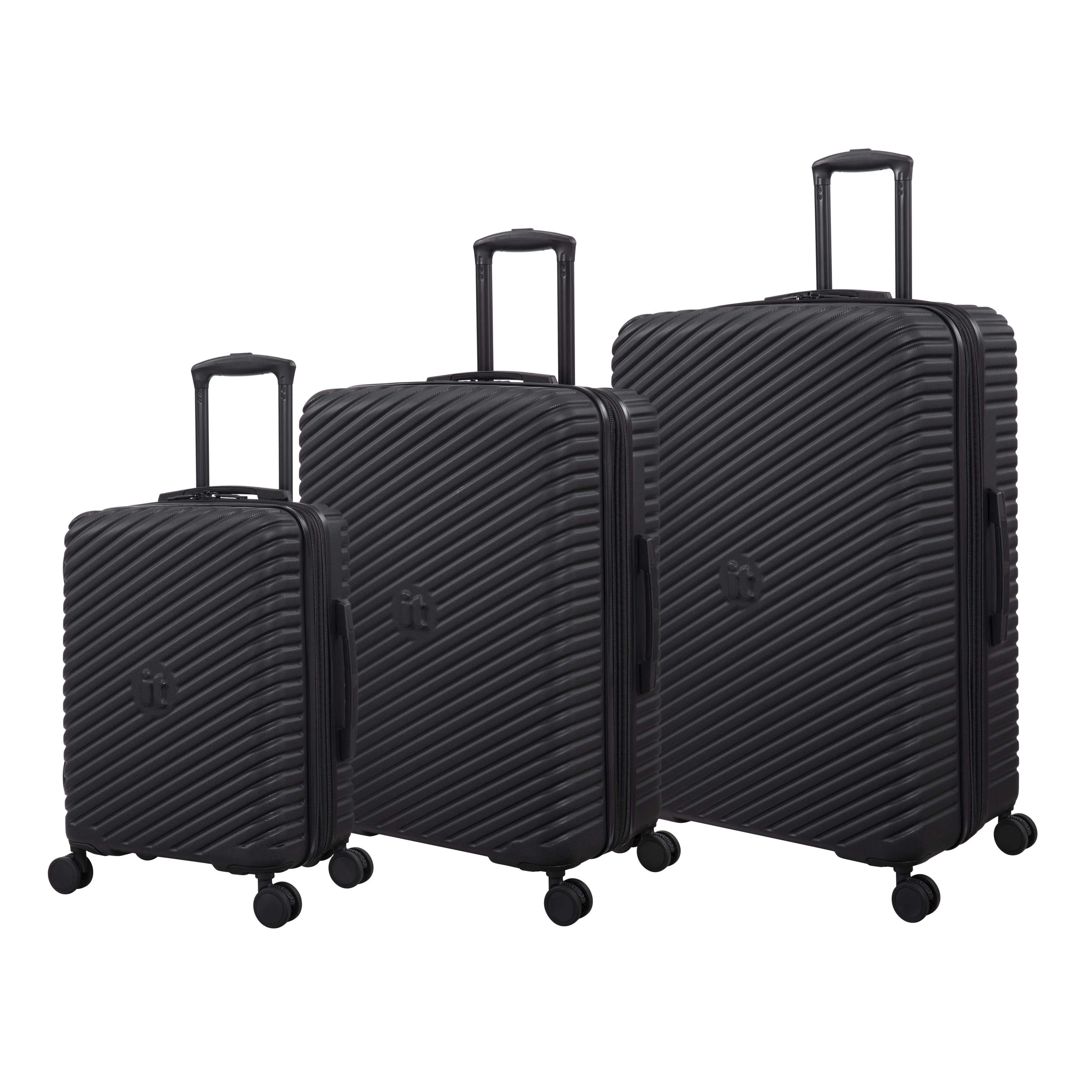 Pleating 3 Piece Hardside 8 Wheel Expandable Spinner Set (Black)