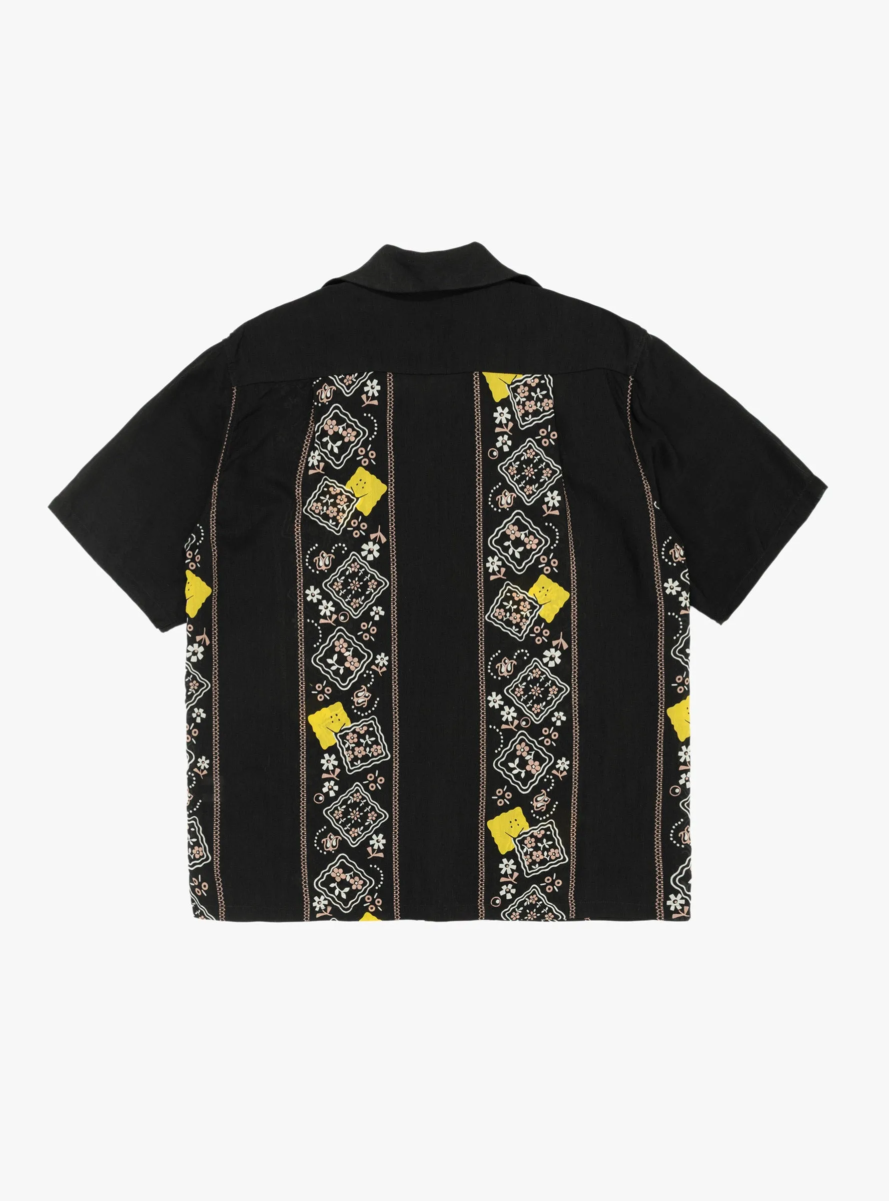 Silk Rayon Peckish Rainbowy Wrangle Cuban Collar Shirt Black
