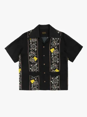 Silk Rayon Peckish Rainbowy Wrangle Cuban Collar Shirt Black