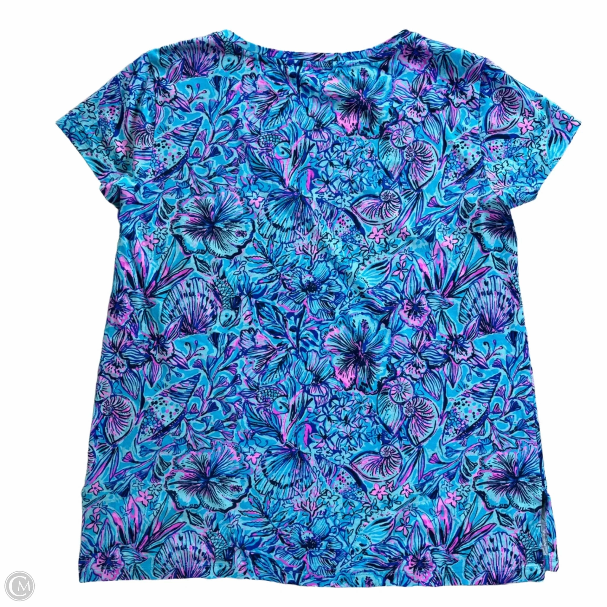 Top Short Sleeve Designer By Lilly Pulitzer In Blue & Purple, Size: M