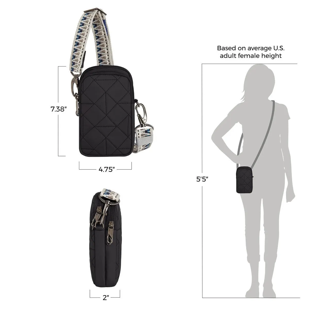 Travelon Anti-Theft Boho 2 Compartment Phone Crossbody - Geo Black