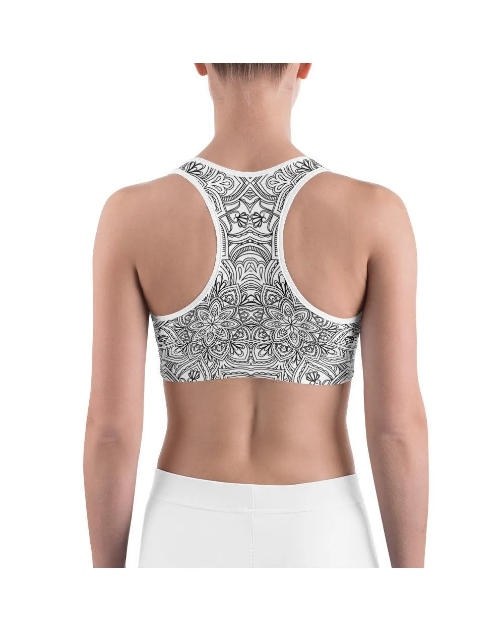 White & Black Mandala Sports Bra